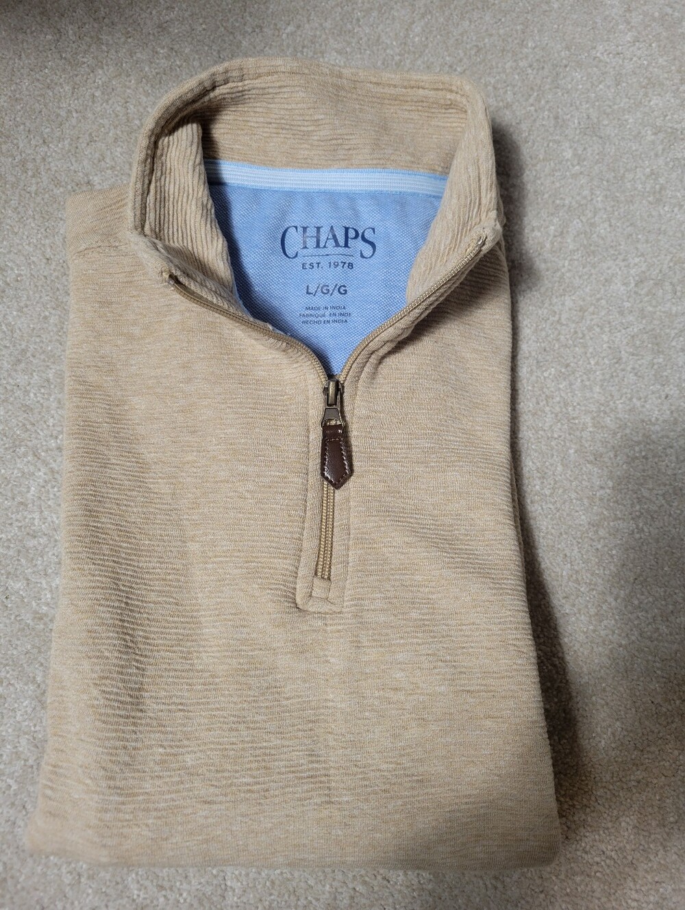 Chaps Men's Jaspe Quarter-Zip Pullover Sweater - Camel, Size Large (NWT)
